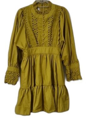Brand New Yellow Embroidered Mini Dress - 2XL